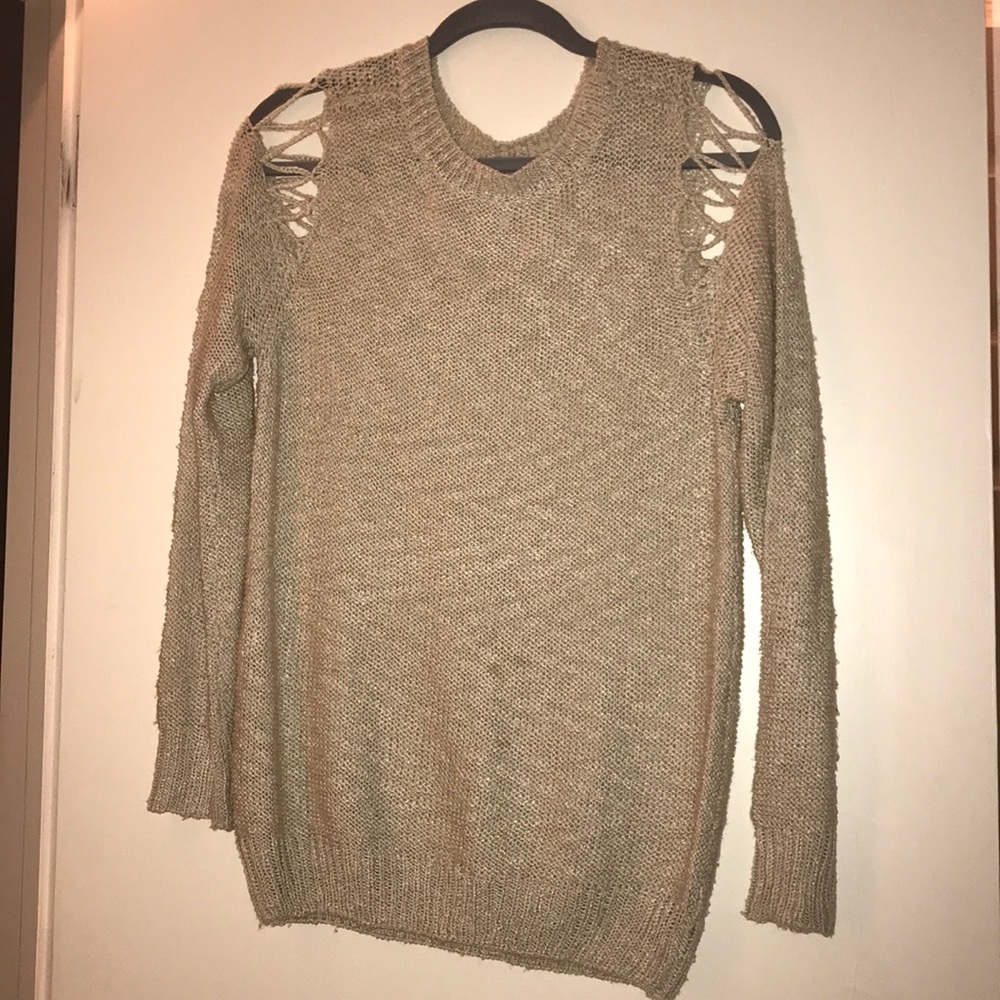 Nude, open shoulder sweater